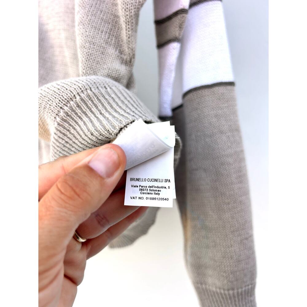 Brunello Cucinelli Cotton Knit Cardigan Sporty Preppy Stripes Small Gray - Picture 9 of 11